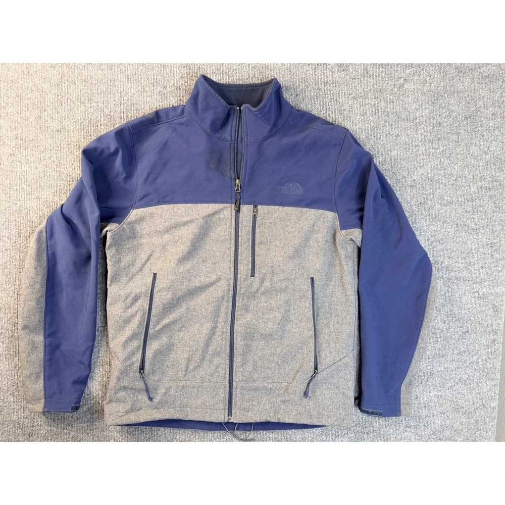 The North Face Mens M Blue Grey Softshell Jacket Full Zip Hiking Workwear Staine